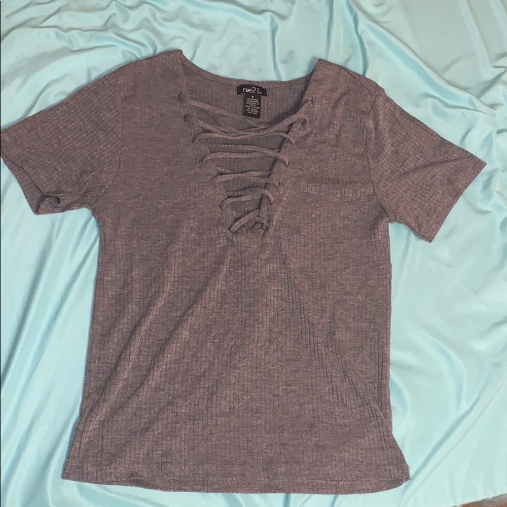Super Soft Lace Up V neck Tee